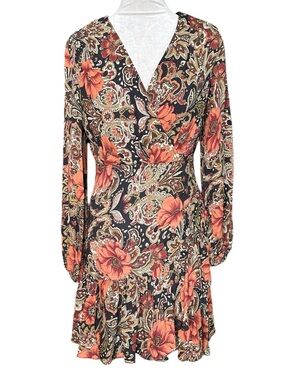 Atsu Anthropologie Floral Tenley V Neck Ruffled Faux Wrap Mini Dress. Size 6
